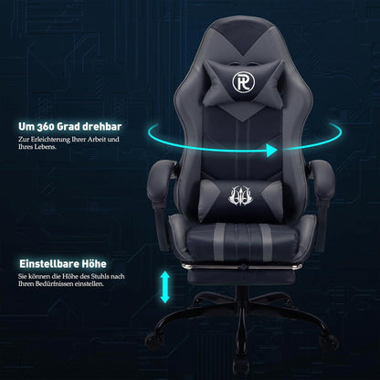 Ergonomischer PC Gaming Stuhl mit Fußstütze Grau - 200kg Belastbarkeit - Modernes Design