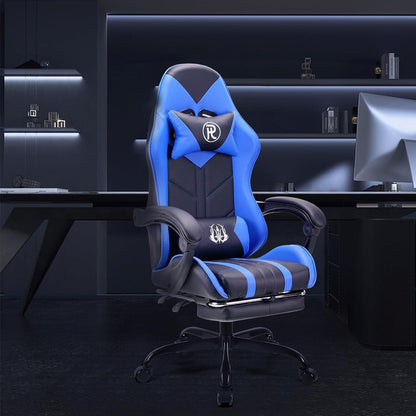 Ergonomischer Gaming Stuhl blau mit Fußstütze