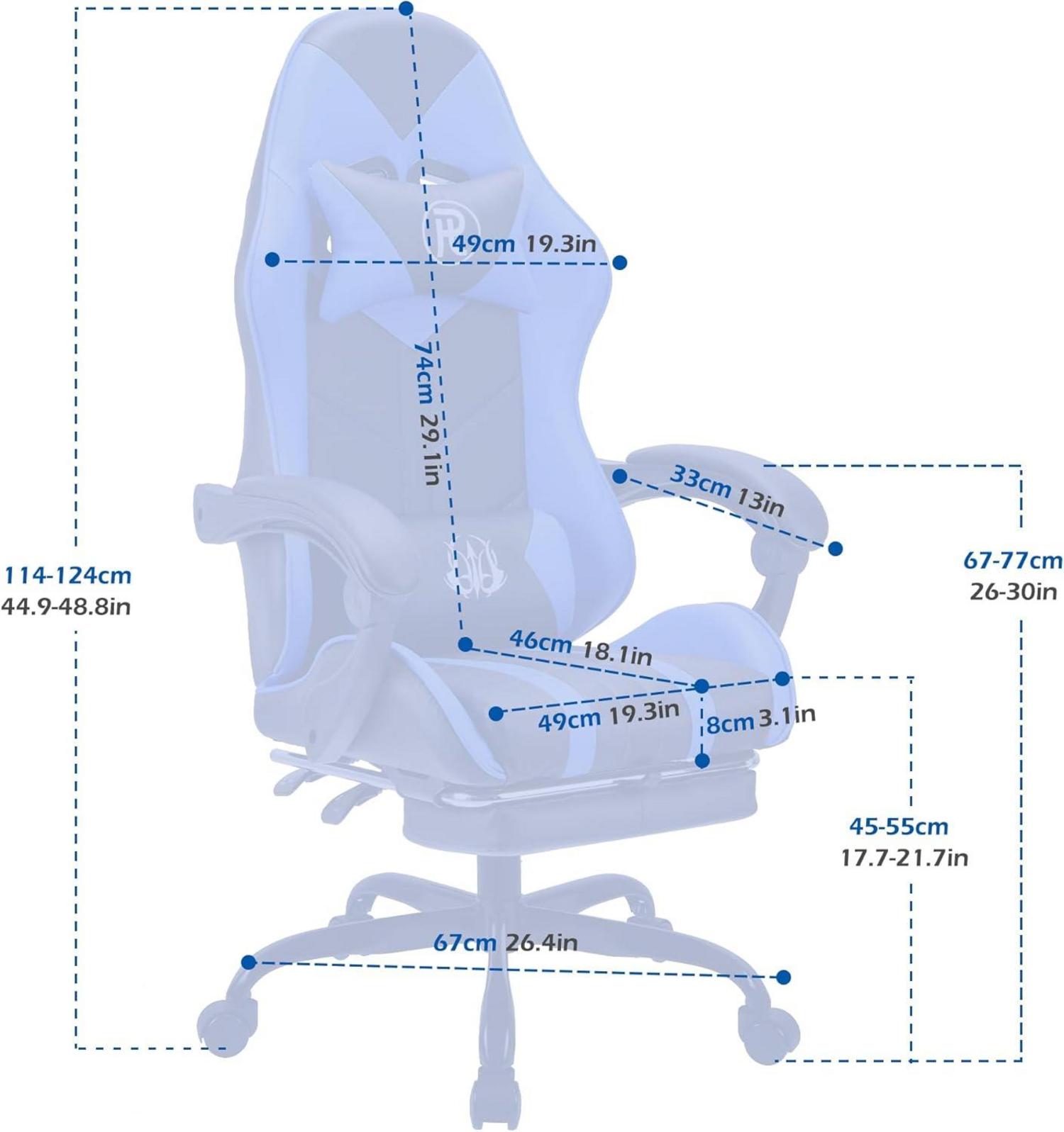 Ergonomischer Gaming Stuhl mit Fußstütze und Leder - Blau