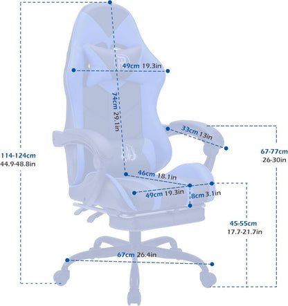 Ergonomischer Gaming Stuhl mit Fußstütze und Leder - Blau