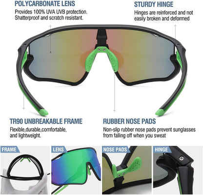 Kinder Sportsonnenbrille UV400 TR90 Rahmen DK268 Schwarz Grün