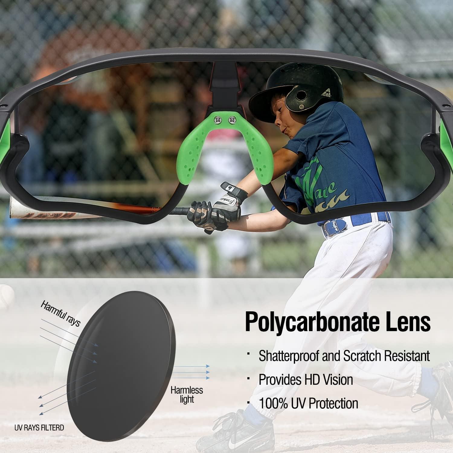 Kinder Sonnenbrille UV400 Baseball Jugend Sport TR90 Rahmen Schwarz Grün