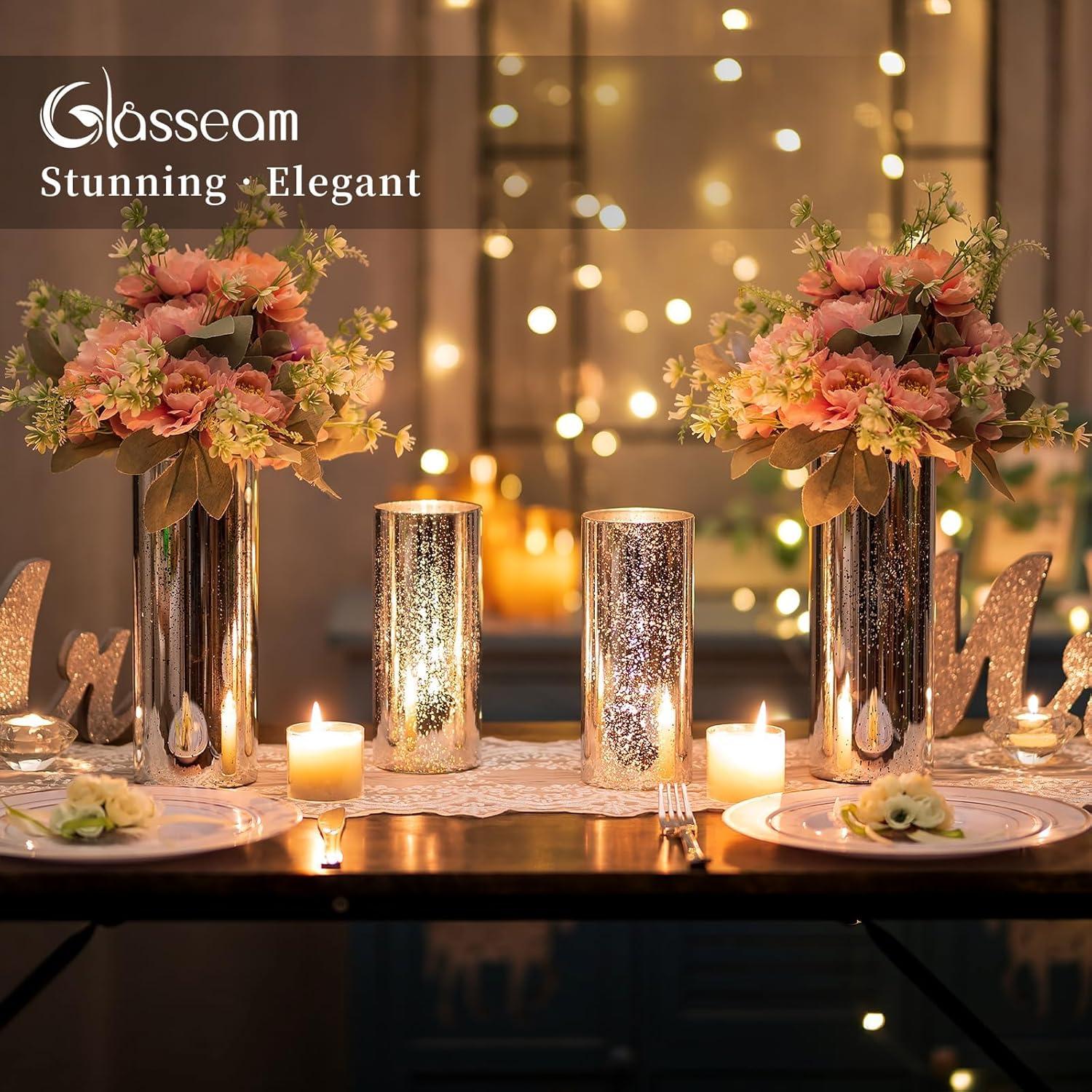 Moderne Silber Zylindervasen Set, 2er Pack Glass Vasen 12cm & 25cm