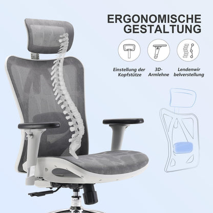 Ergonomischer Bürostuhl mit 3-Wege-Armlehnen und verstellbarer