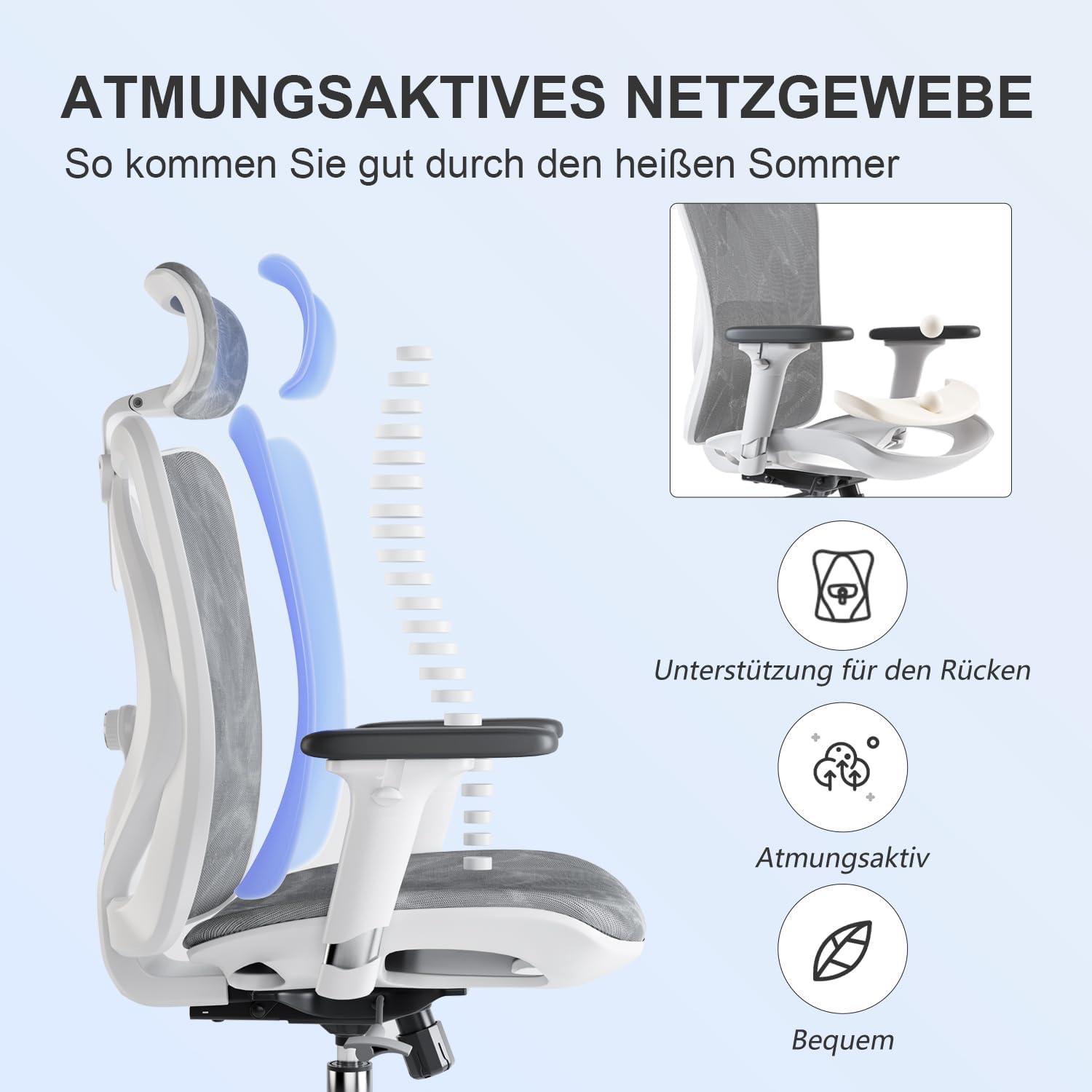SIHOO M57 Ergonomischer Bürostuhl mit Verstellbarer Kopfstütze und Lendenwirbelstütze