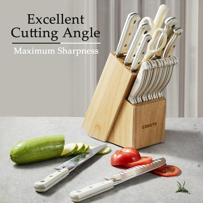 CAROTE Profi Messer Set mit Messerblock, 14-teilig Stahl Küchenmesser