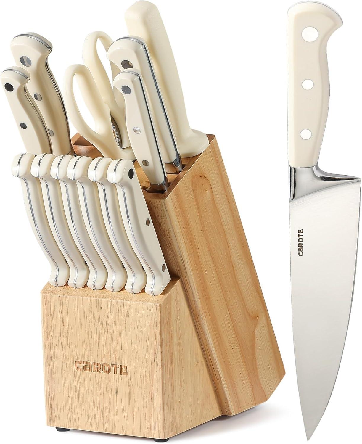 CAROTE 14-tlg Messerset mit Block & Schärfer - Profi Küchenmesser Set