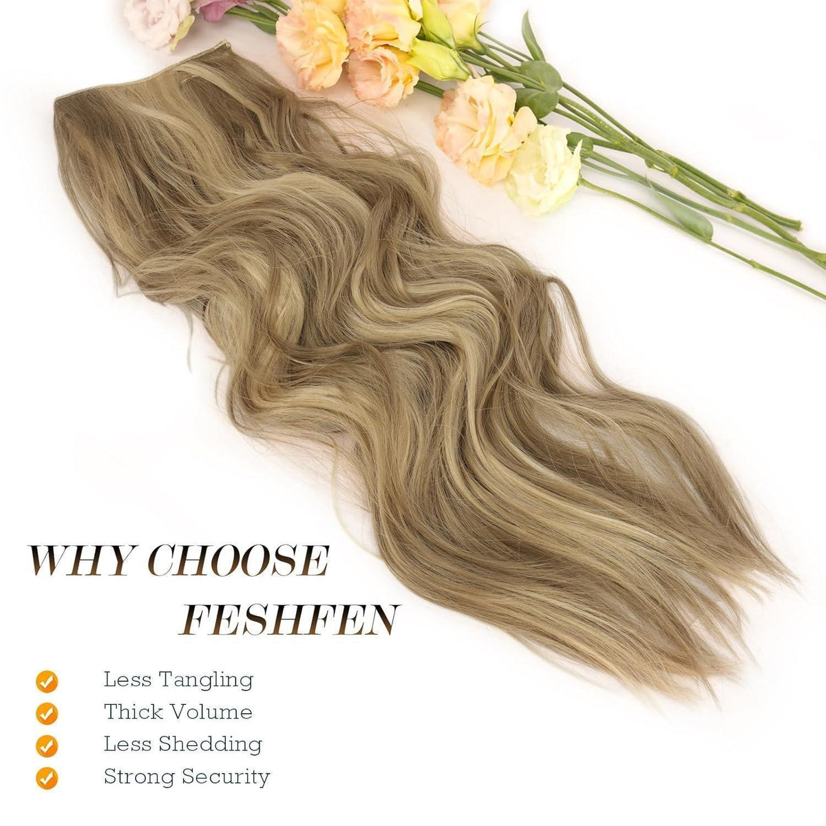 Haarverlängerung gewellt, hellbraun & blond, 50cm