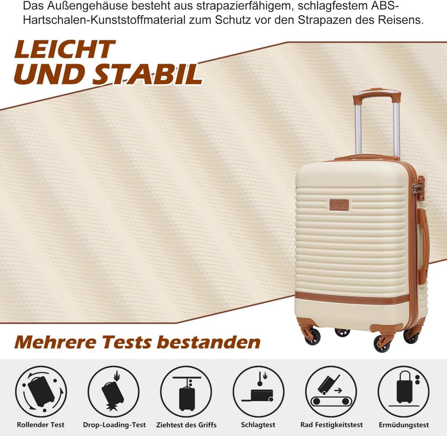 COOLIFE 3tlg Koffer Trolley Set ABS Hartschale 4 Rollen TSA-Schloss Weiß/Braun