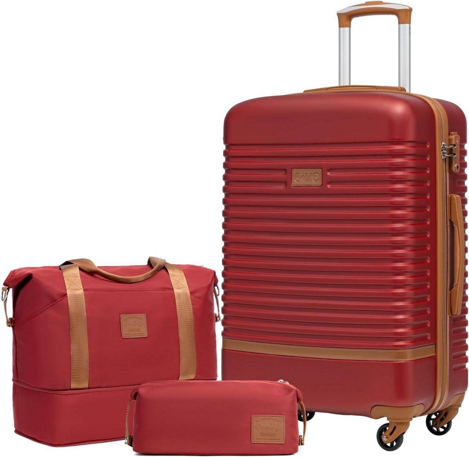 Hartschalen Koffer Set 3-teilig TSA-Schloss und Rollen - Rot/Braun