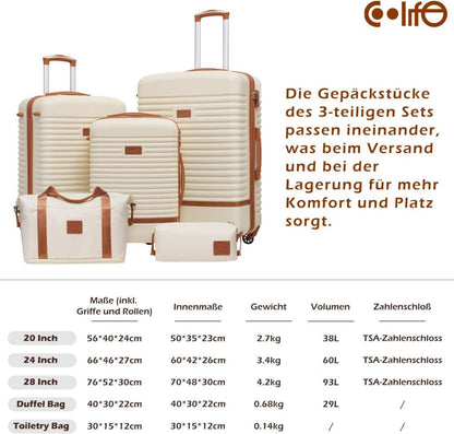 COOLIFE Mittelgroßes ABS Hartschalen Koffer-Set 3tlg Rot Braun