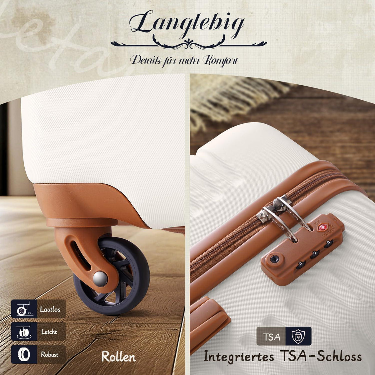 COOLIFE Koffer Set 3-tlg: Groß, Reisetasche & TSA-Schloss