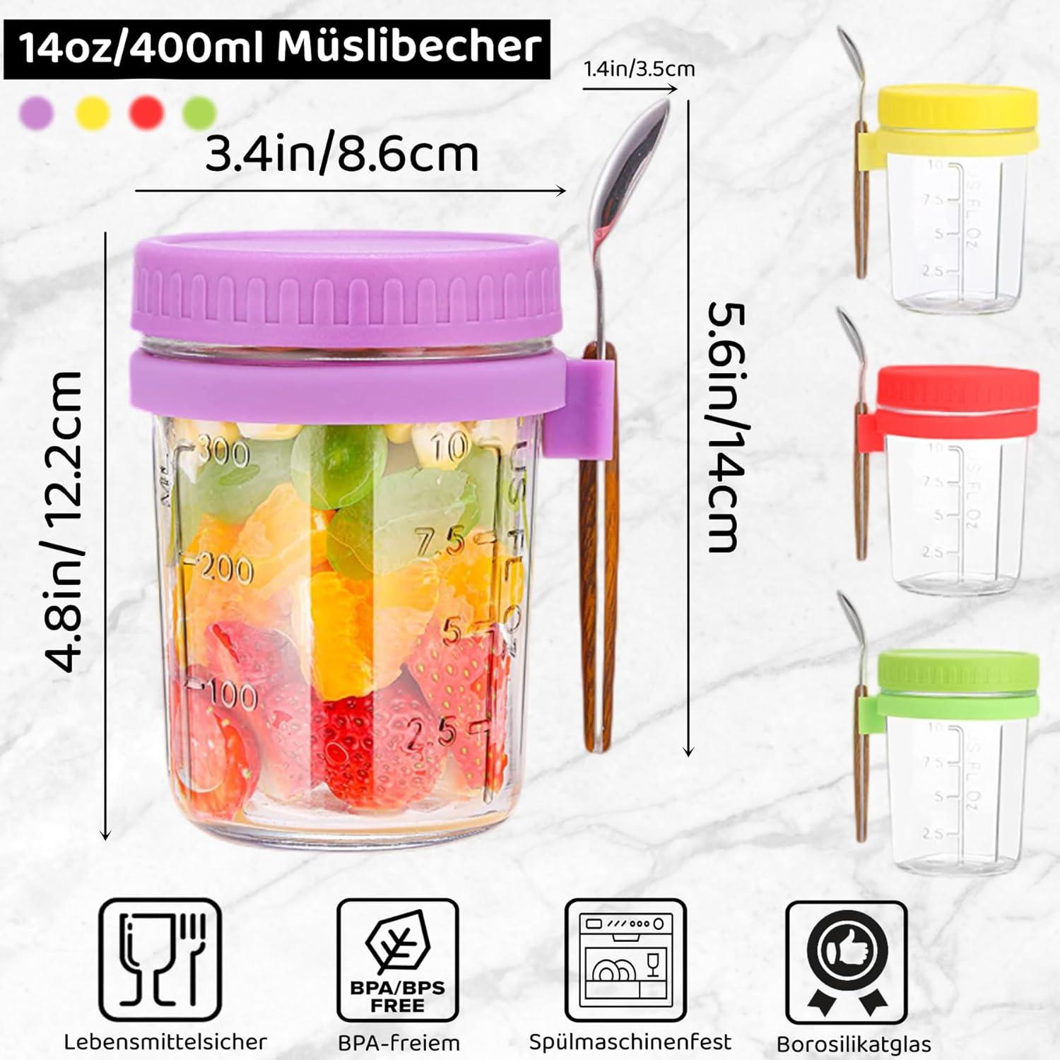 Glas Müslibecher to go mit Löffel 400ml - Joghurtbecher Overnight Oats