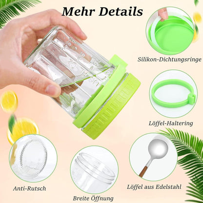 Glas Müslibecher to go mit Löffel, 400ml Joghurtbecher Luftdicht Bunt