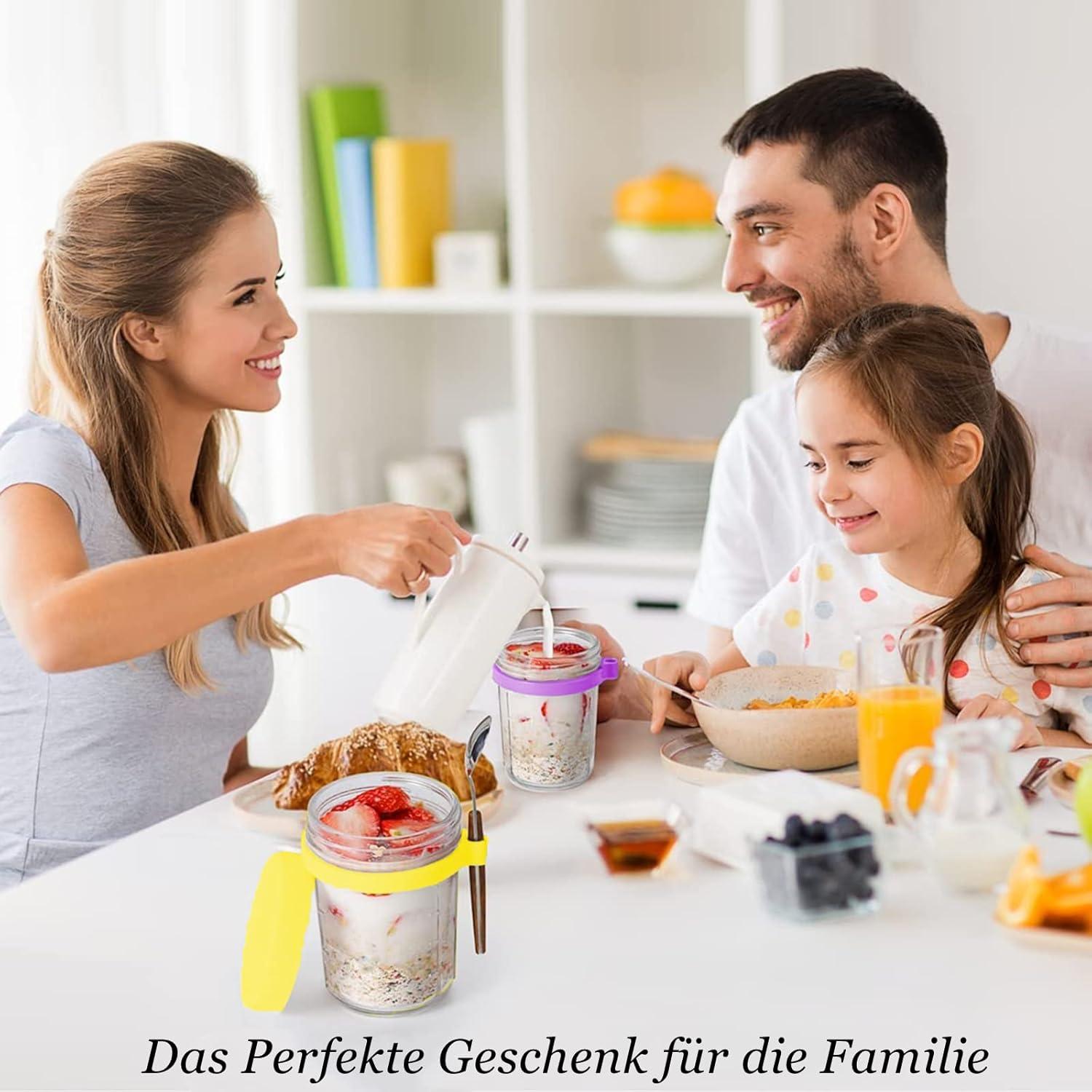 Glas Müslibecher to go mit Löffel 400ml Joghurt Overnight Oats