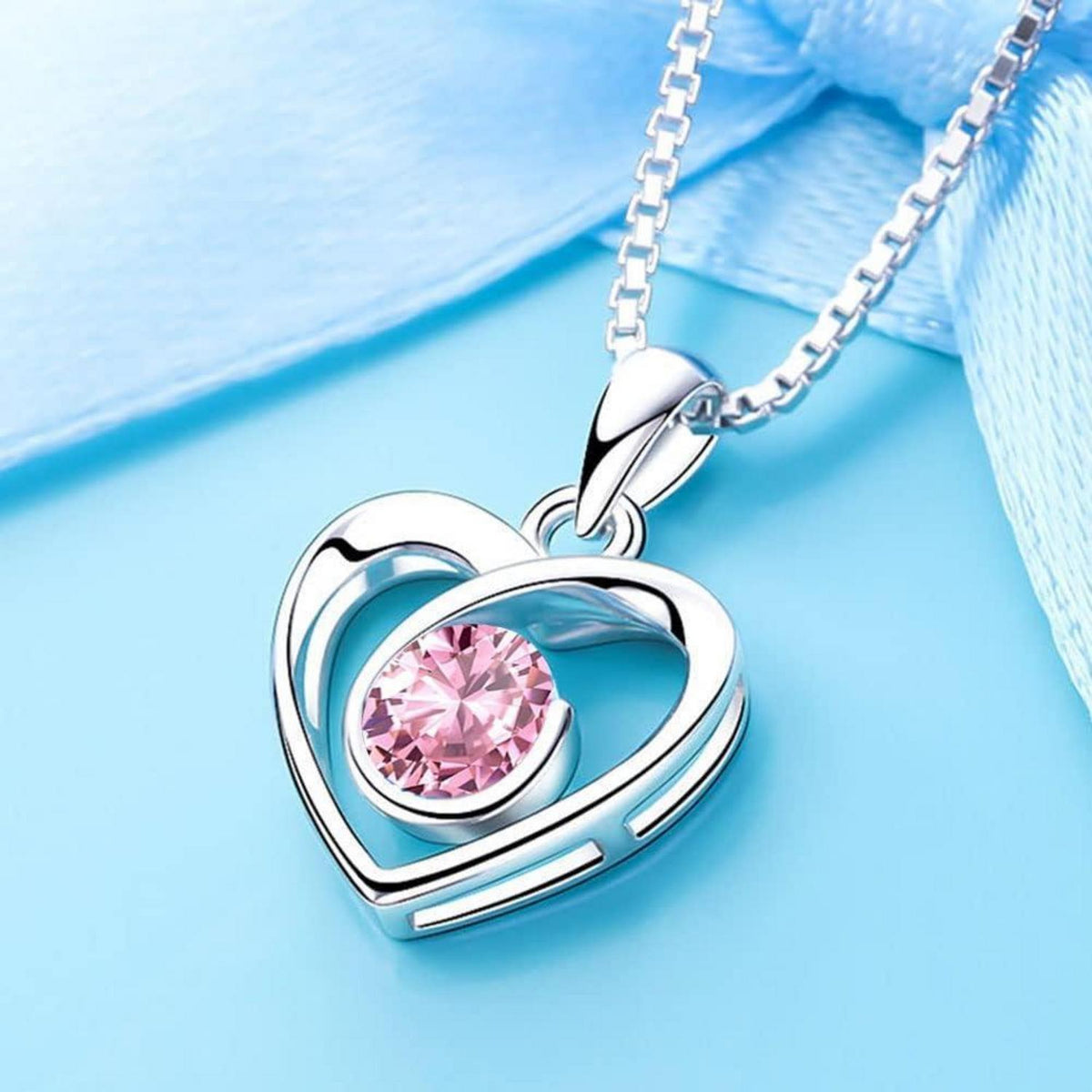 Schmuckset Damen Silber 925 mit Zirkonia, Herz Halskette & Klee Armband & Ohrstecker