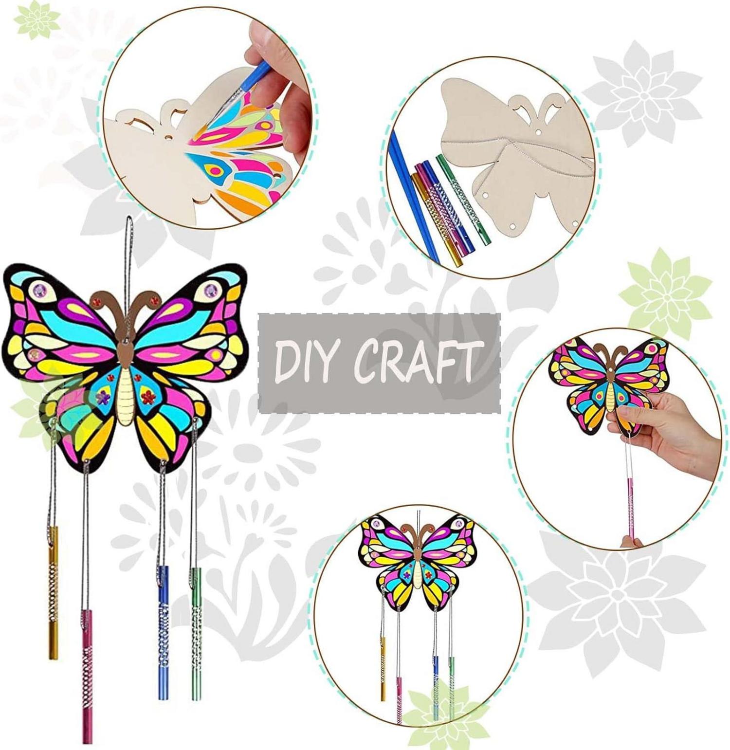 DIY Butterfly Windspiel Bastelset Kinder Holzmalerei Diamant Aufkleber