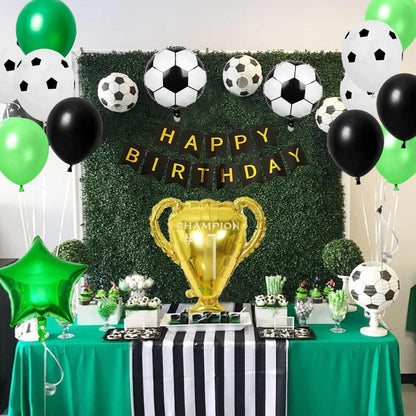 Fußball Luftballon Set 10. Geburtstag Party Deko Fussball Trophäe Grün Schwarz