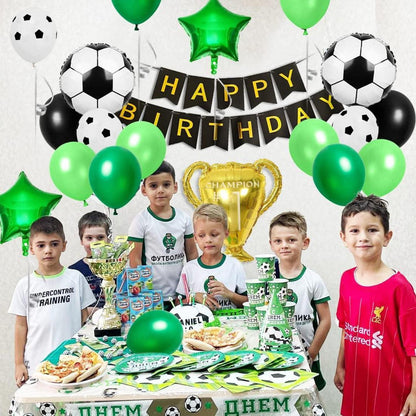 Fußball Luftballon Set 10. Geburtstag Party Deko Fussball Trophäe Grün Schwarz