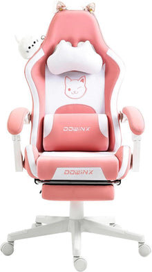 Ergonomischer Gaming Stuhl mit Katzenmotiv und Rosa PU-Leder