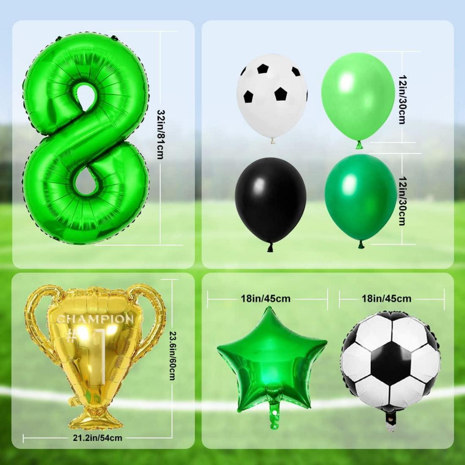 Fußball Luftballon Set 8 Jahre Party Deko Trophäe Ballons Grün Schwarz