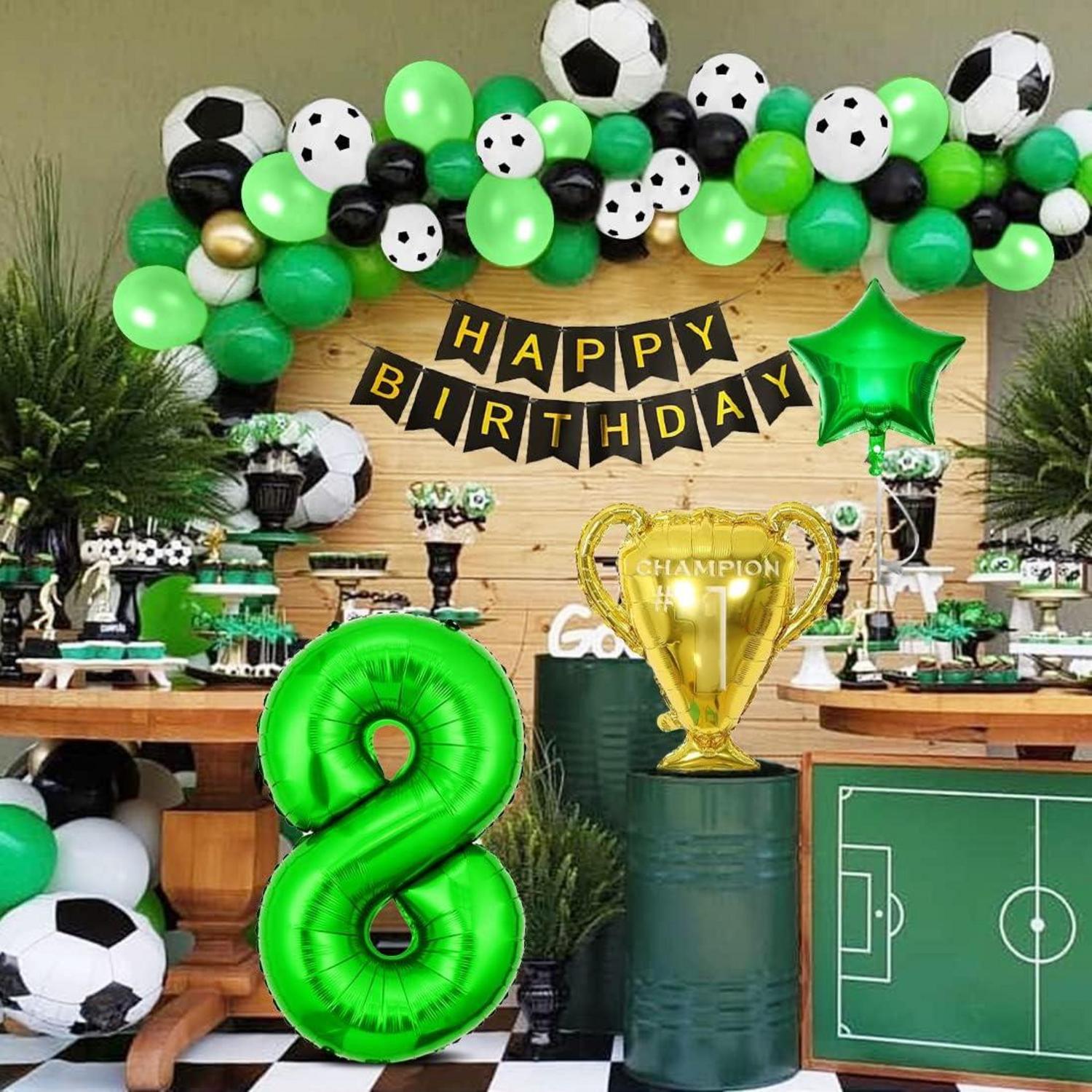 Fußball Luftballon Set 8. Geburtstag Deko Trophäe Ballons Grün Schwarz