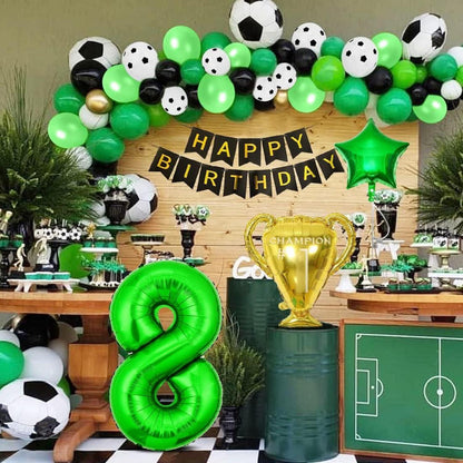 Fußball Luftballon Set 8. Geburtstag Deko Trophäe Ballons Grün Schwarz