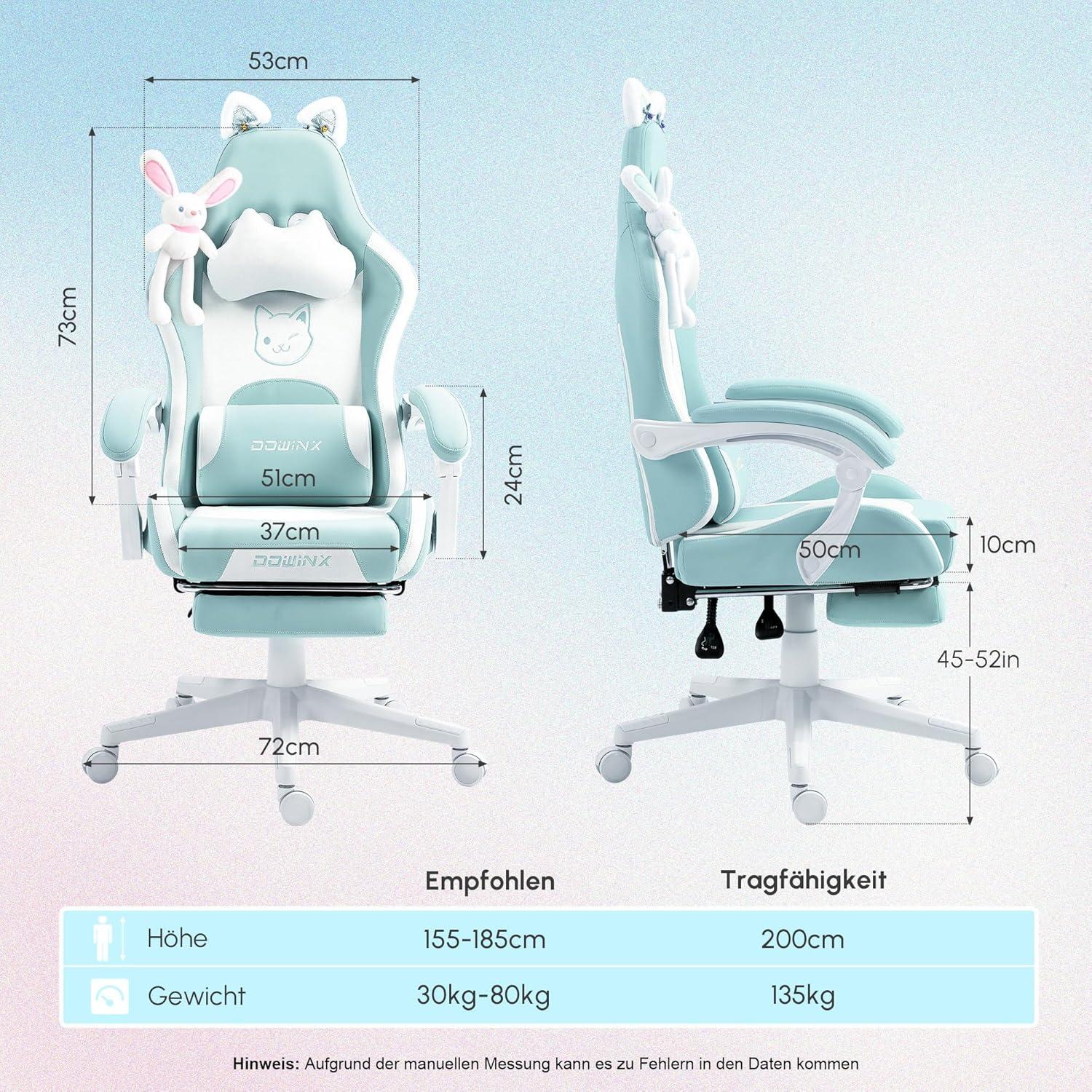 Ergonomischer Gaming Stuhl mit Lendenwirbelstütze PU-Leder Blau
