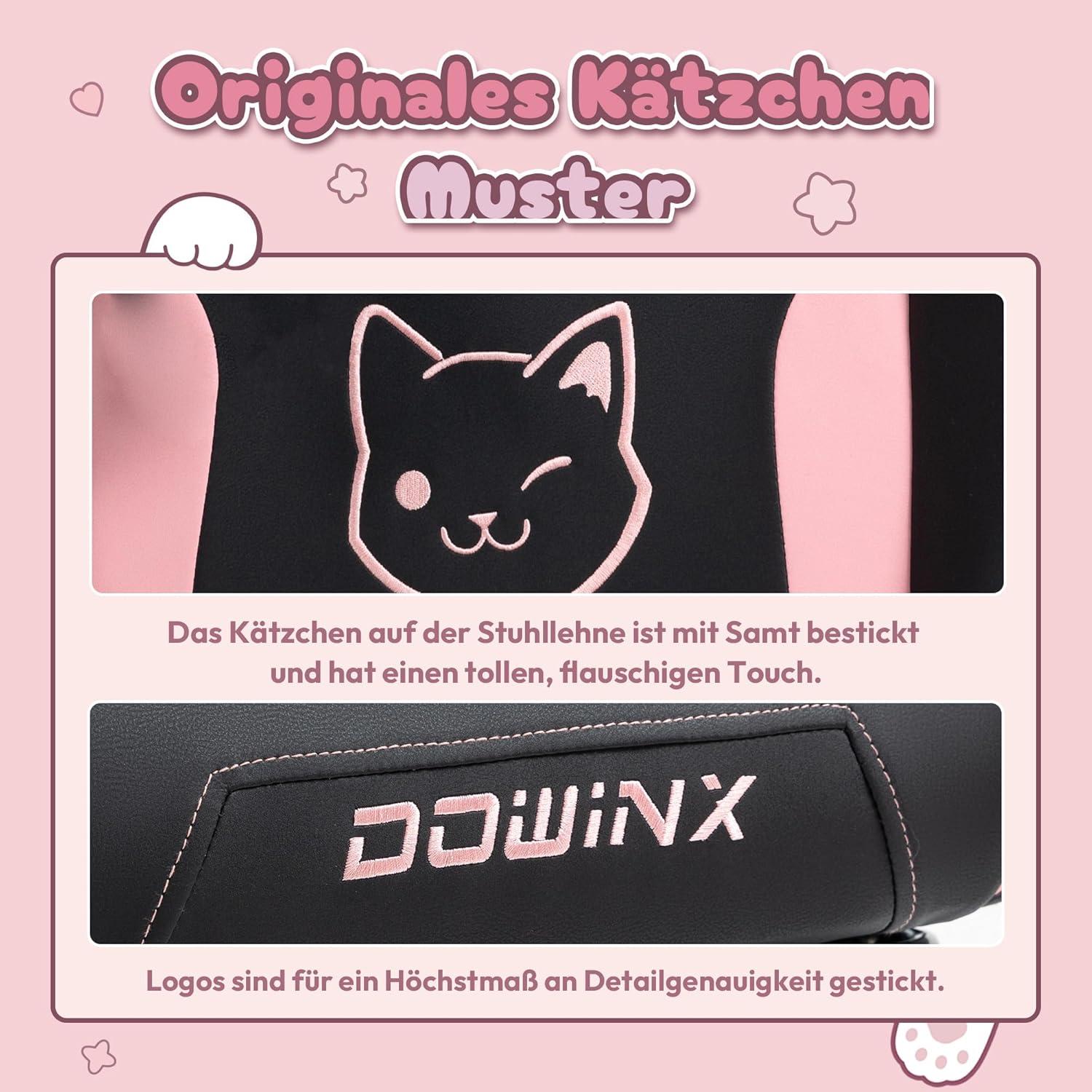Dowinx Gaming Stuhl Katze Edition Ergonomisch Hoher Rücken PU-Leder Black