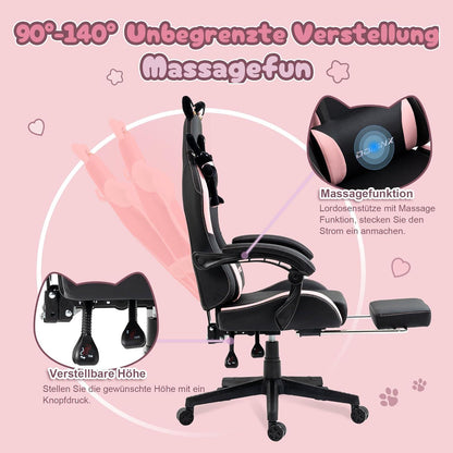 Dowinx Gaming Stuhl Katze Edition Ergonomisch Hoher Rücken PU-Leder Black