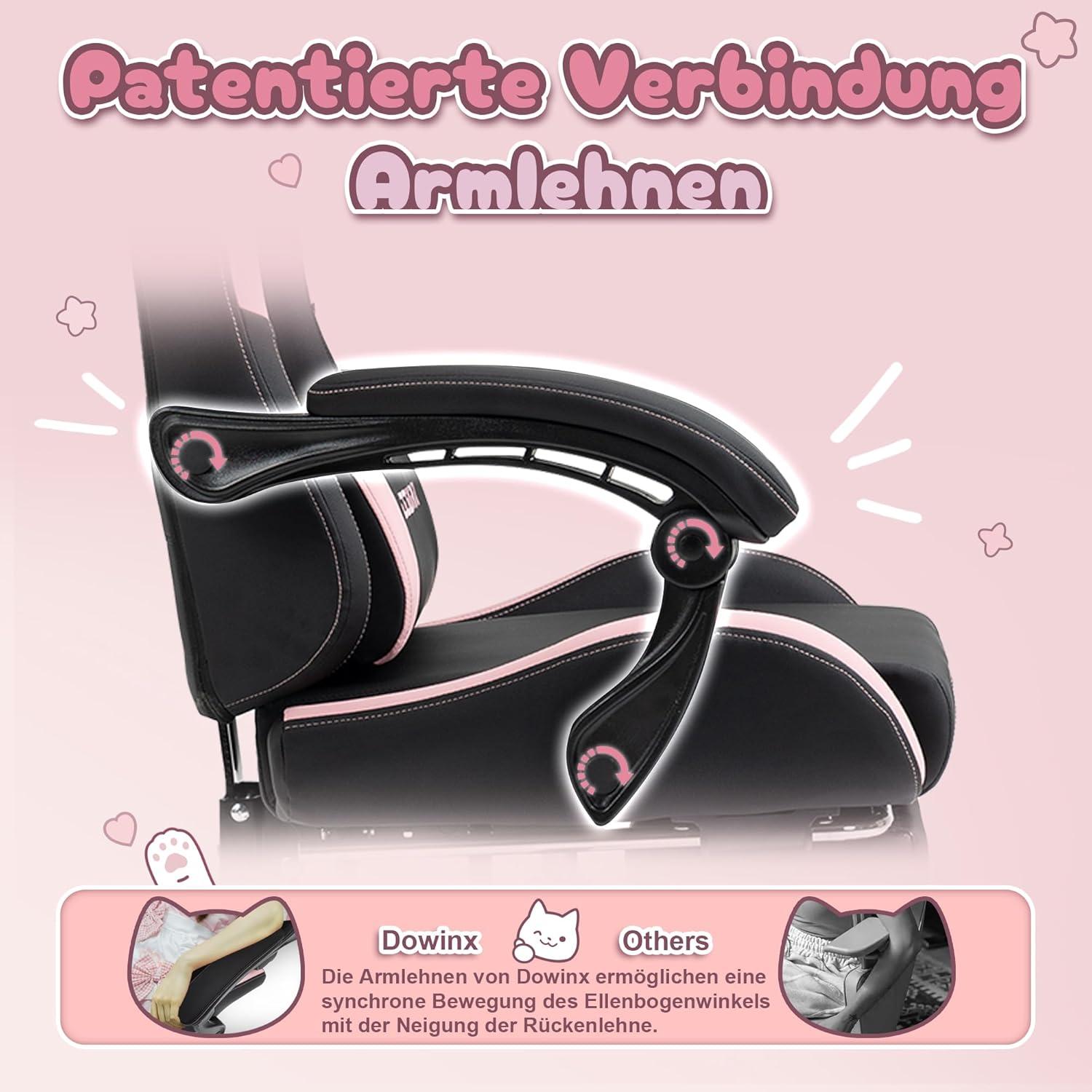 Dowinx Gaming Stuhl mit süßer Katze, Ergonomisch, PU-Leder, Schwarz