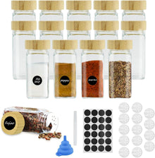 Gewürzglas Set mit Bambusdeckeln, Etiketten und Silikontrichter