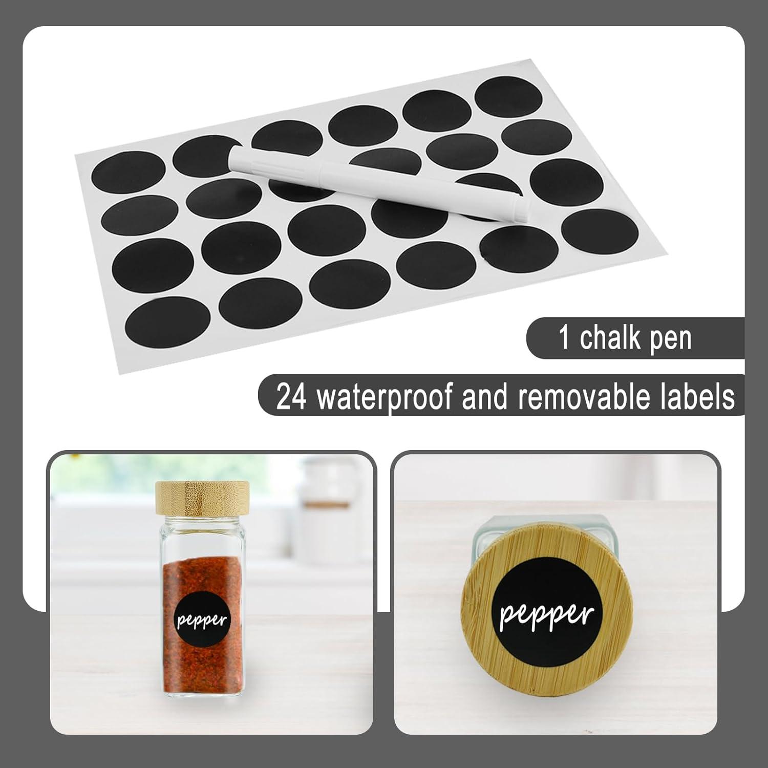 Gewürzglas Set mit Bambusdeckeln, Etiketten und Silikontrichter