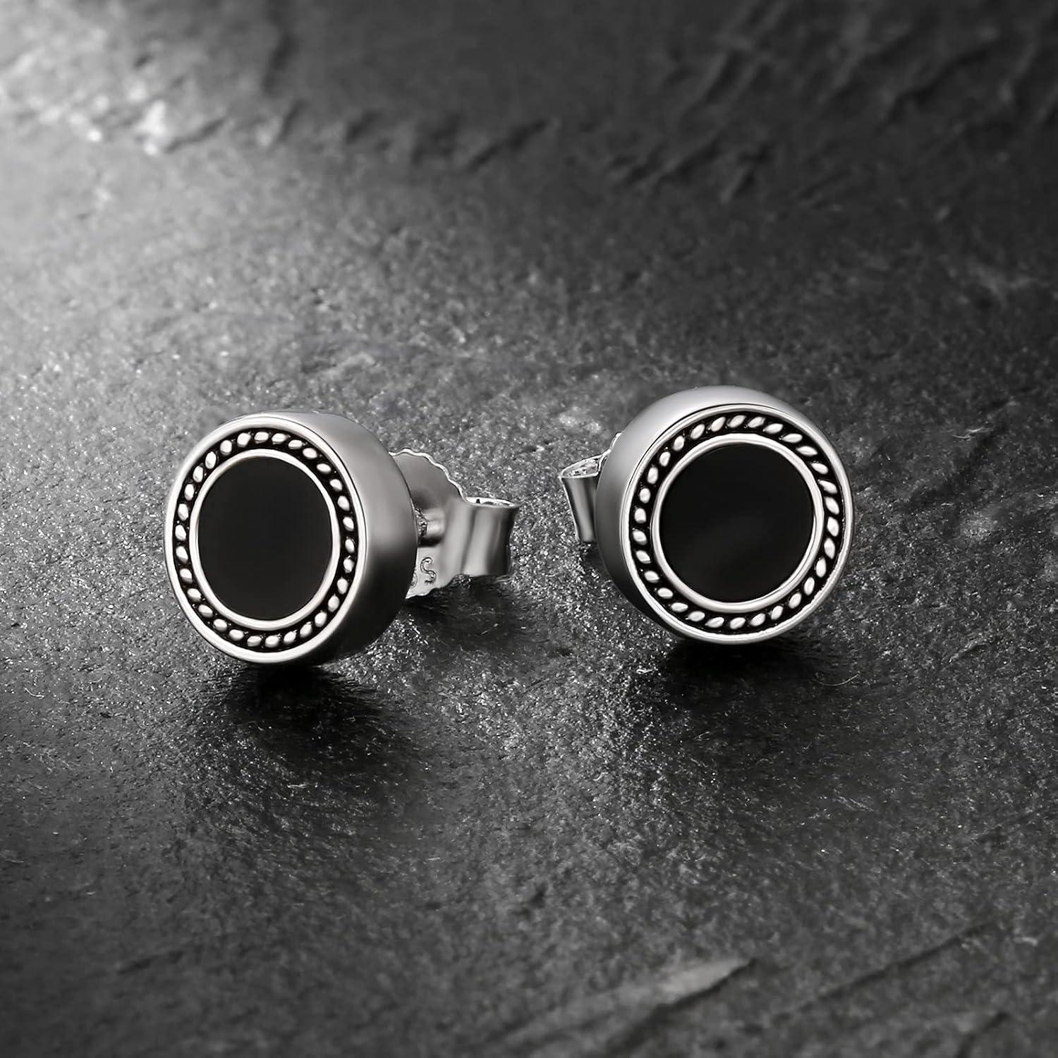 KRKC&CO S925 Silber Ohrringe Herren 8mm Schwarz Onyx Stein