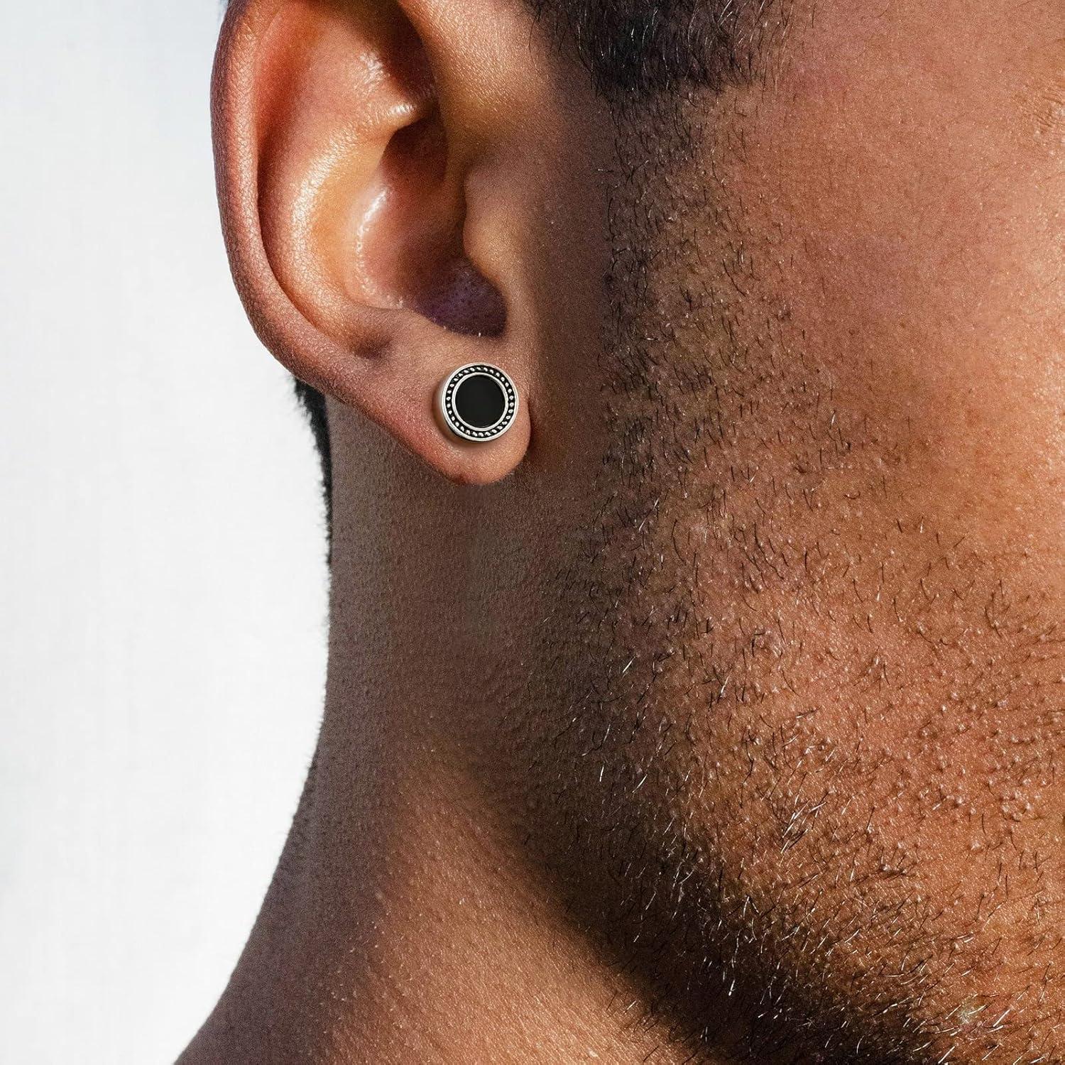 KRKC&CO Schwarz Onyx S925 Silber Herren Ohrringe 8mm