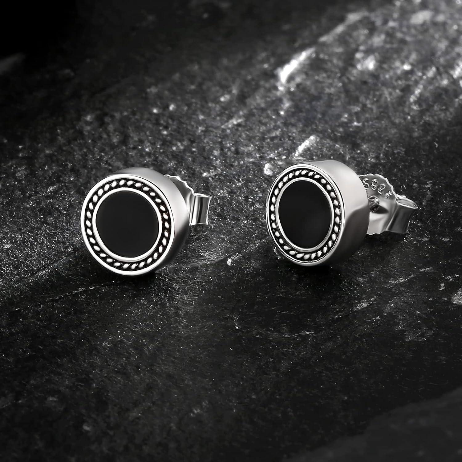 KRKC&CO Schwarz Onyx Ohrstecker 925 Silber Weißgoldbeschichtet 8mm