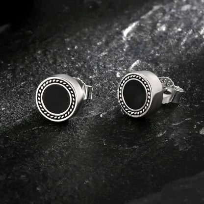 KRKC&CO Schwarz Onyx Ohrstecker 925 Silber Weißgoldbeschichtet 8mm