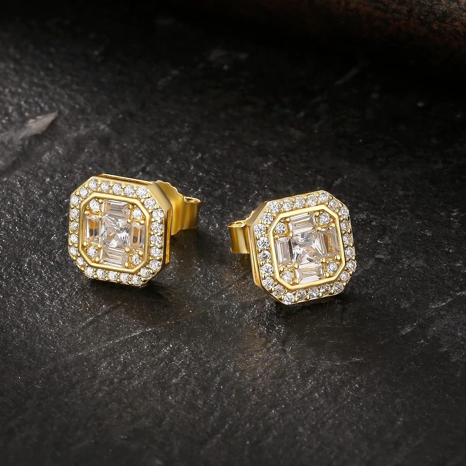 KRKC&CO S925 Silber Ohrringe Herren Iced Out Zirkonia 14K