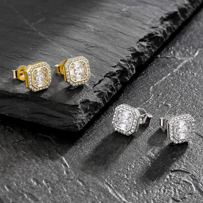 KRKC&CO Herren Ohrringe S925 Silber Iced Out 14K Gold Zirkonia 9mm