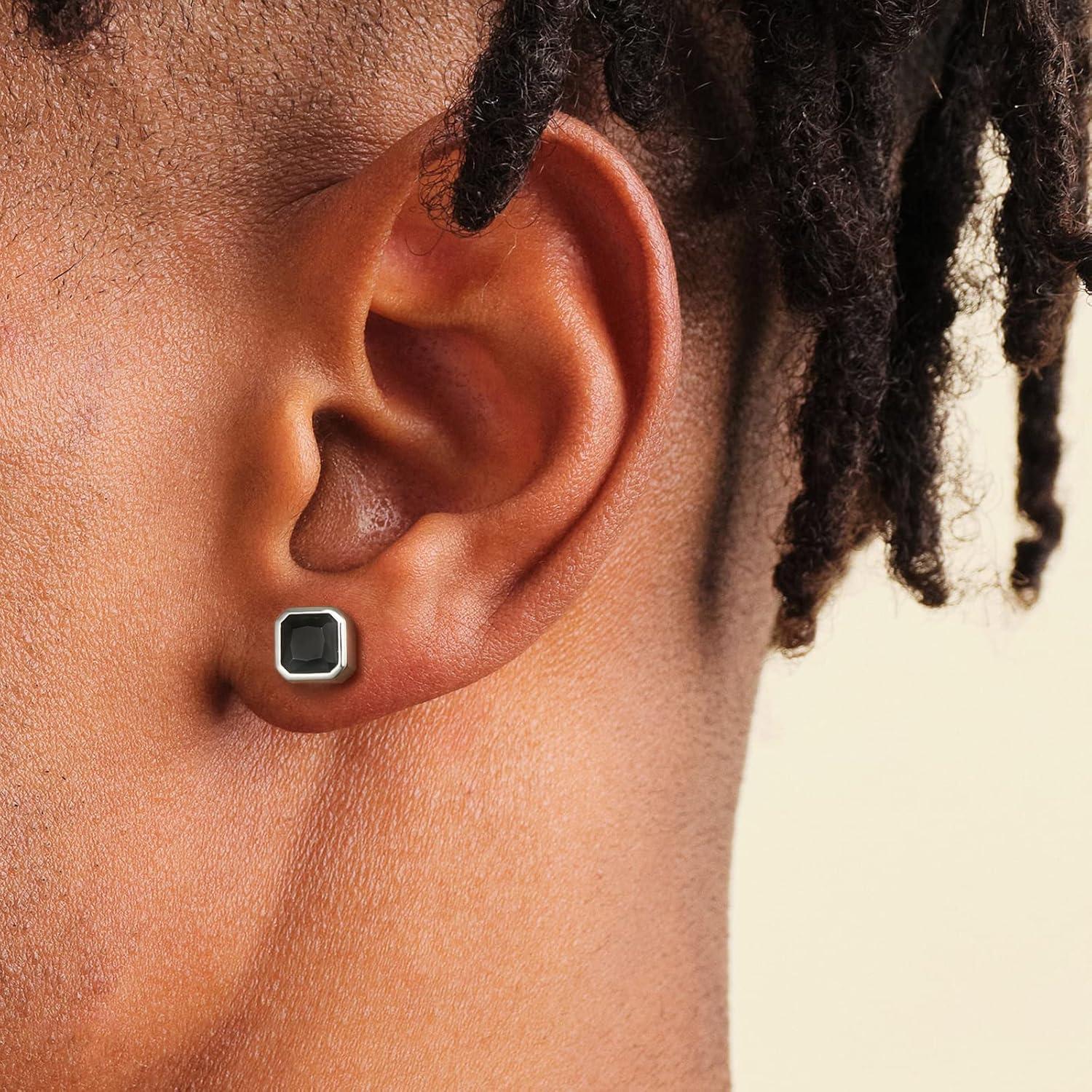 KRKC&CO S925 Silber Ohrringe Herren Schwarz Oynx 8mm