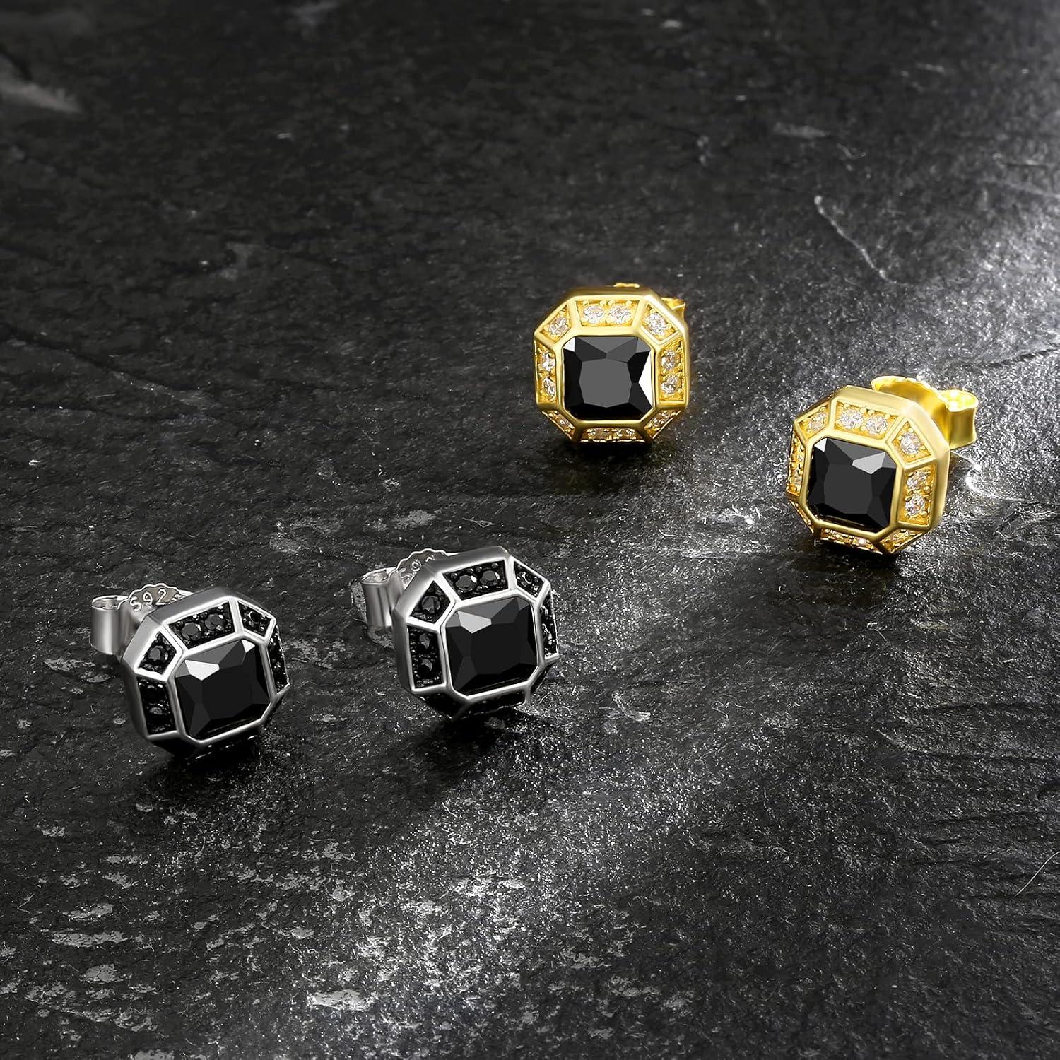 Silber Ohrringe Herren Weißgold beschichtet Zirkonia Steine sparkling