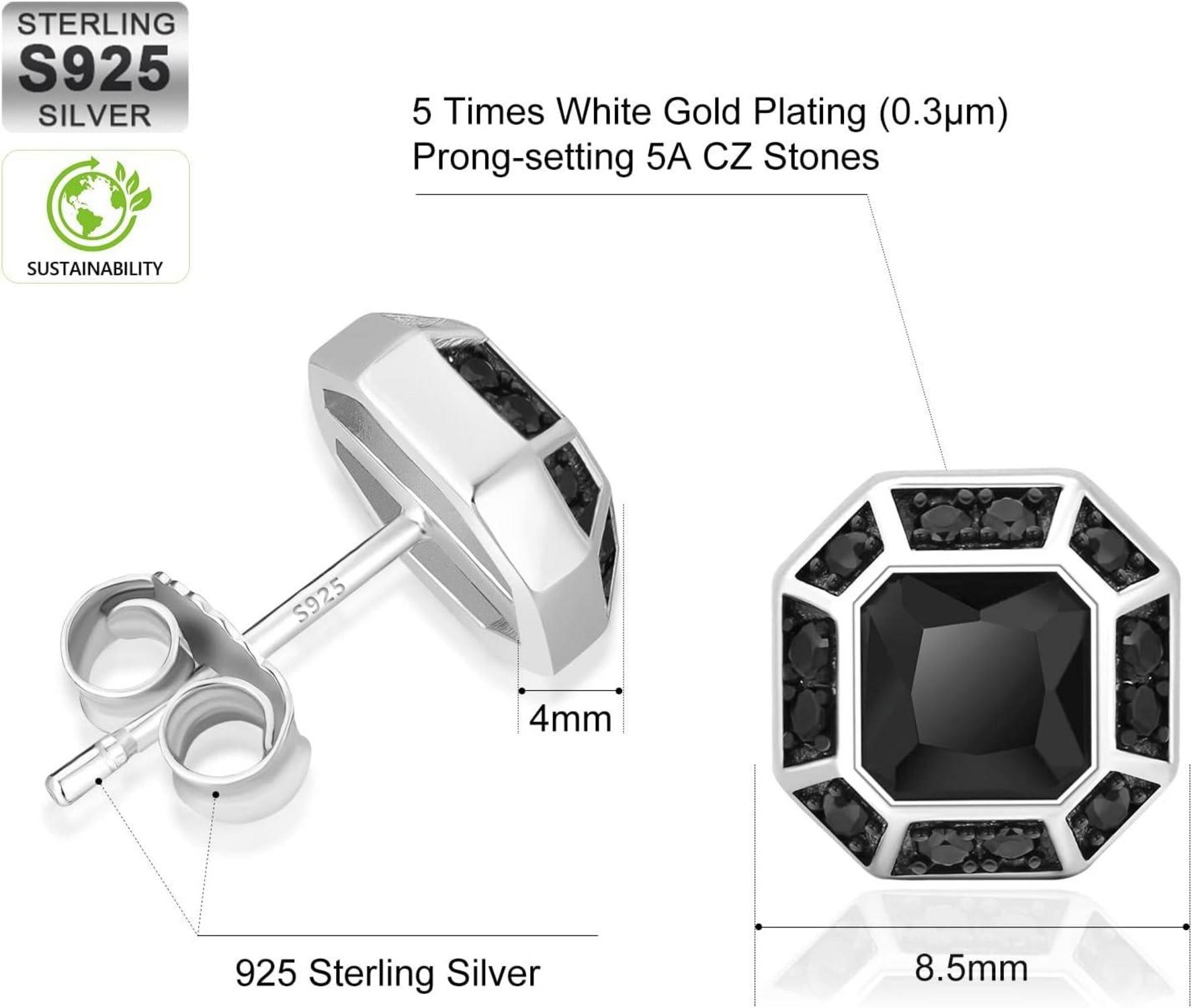 925 Silber Herren Ohrringe Iced Out 14K Gold Weißgold Zirkonia 8.5mm