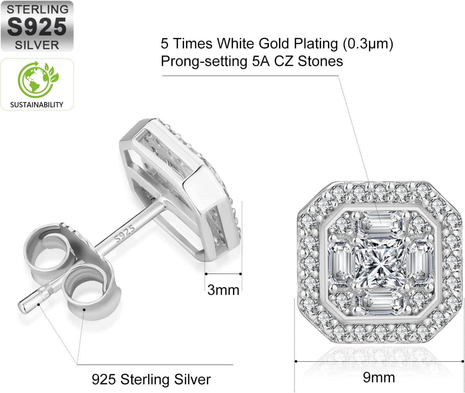 KRKC&CO 925 Silber Iced Out Ohrringe Herren Gold Zirkonia 9mm