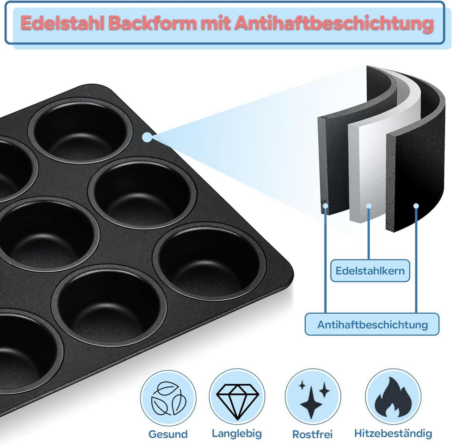Muffinform für 12 Muffins, Antihaftbeschichtet, Edelstahlkern