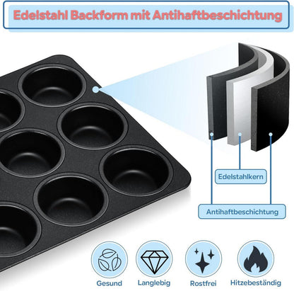 Muffinform für 12 Muffins, Antihaftbeschichtet, Edelstahlkern