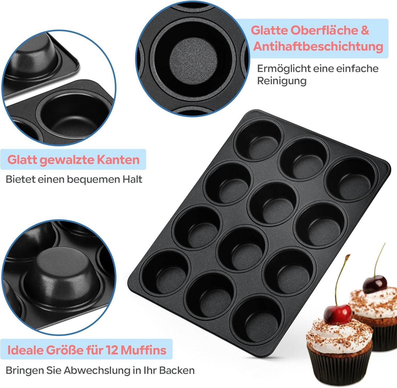 TEAMFAR Muffinform für 12 Muffins aus Edelstahlkern Antihaftbeschichtung 35x26,5cm