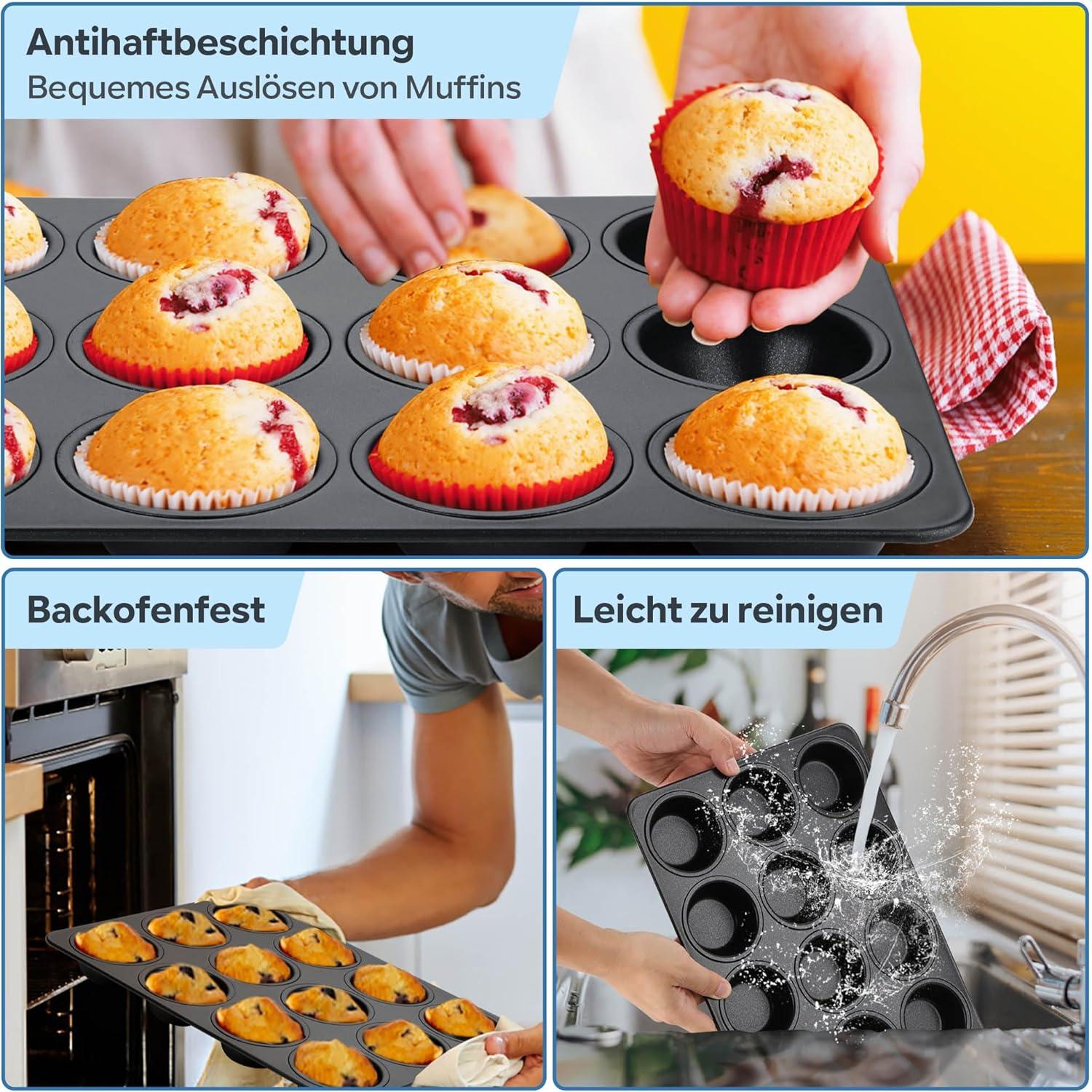 Muffinform 12 Muffins Antihaftbeschichtung Edelstahlkern 35x26,5 cm