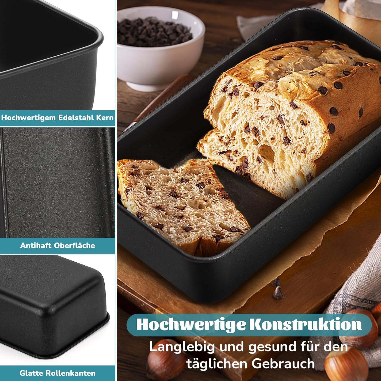 Homikit Edelstahl Kastenformen Set Schwarz Antihaftbeschichtet 23x12x6cm 2er Pack