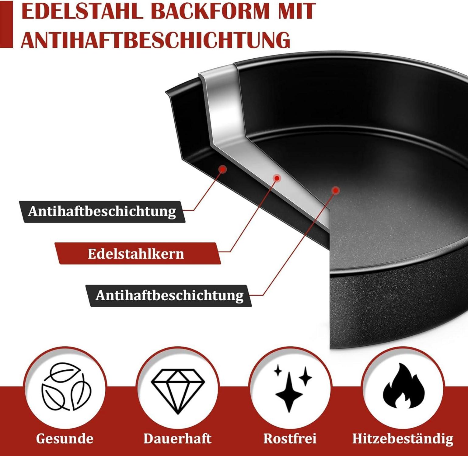 TEAMFAR Rund Backform Kuchenform 3er Set Edelstahl Antihaftbeschichtung 10/16/20 cm