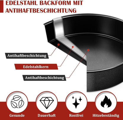 TEAMFAR Rund Backform Kuchenform 3er Set Edelstahl Antihaftbeschichtung 10/16/20 cm